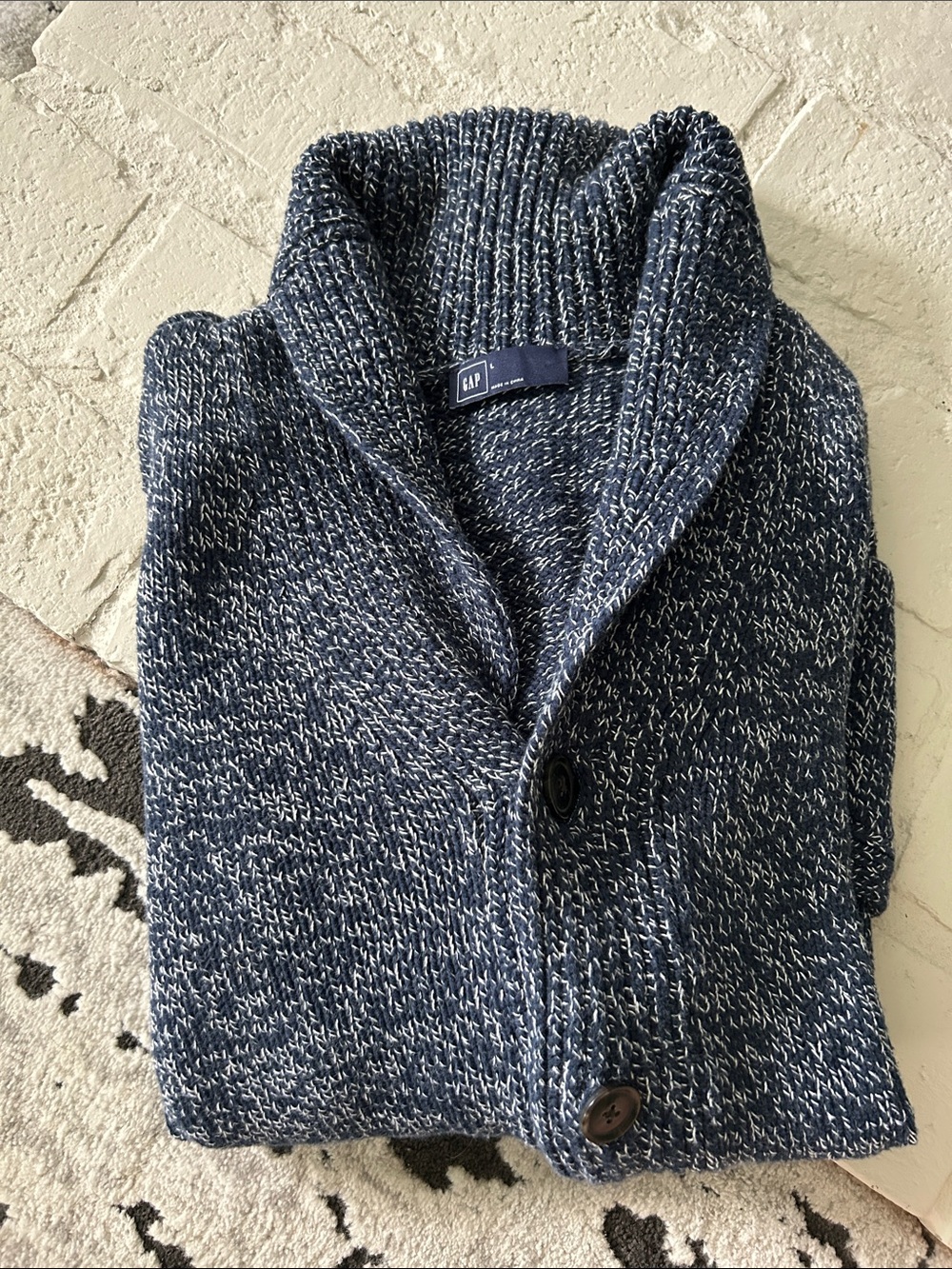 GAP Men's Navy & White Marled Shawl Collar Cardigan Size L